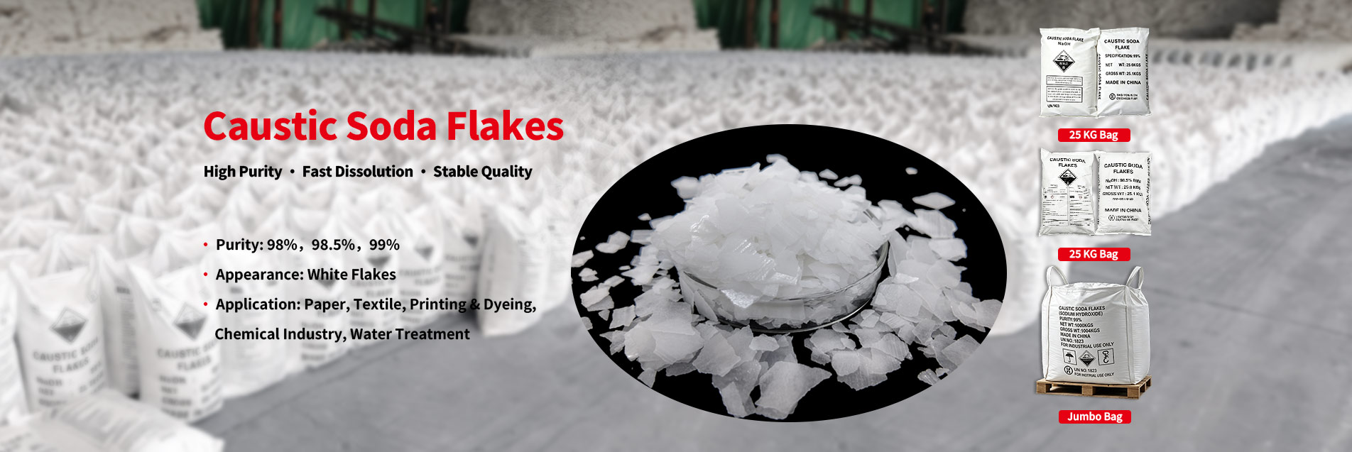 Caustic soda flakes manufacturer factory workshop and automatic packing machine
