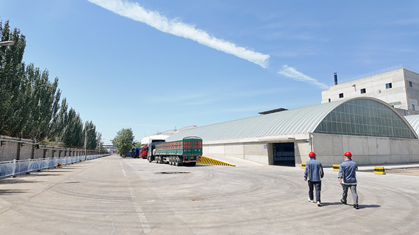 Panoramic exterior view of large scale chemical manufacturing plant producing sodium hydroxide pearls