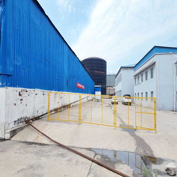 Well-organized factory yard at a sodium-hydroxide-solid production facility