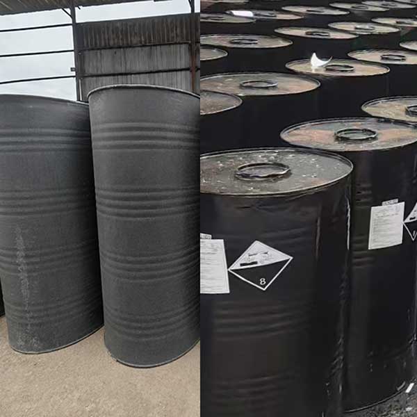 UN1823 sodium hydroxide solid packed in black steel drums with Class 8 corrosive hazardous labels