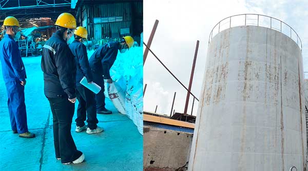 the operational side of a sodium hydrate manufacturer, highlighting quality control steps and bulk storage infrastructure