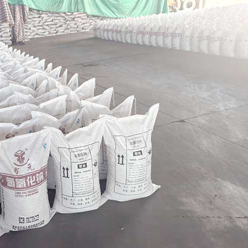 Pallets of sodium hydroxide for cleaning solutions, ready for distribution to detergent manufacturers and industrial facilities.