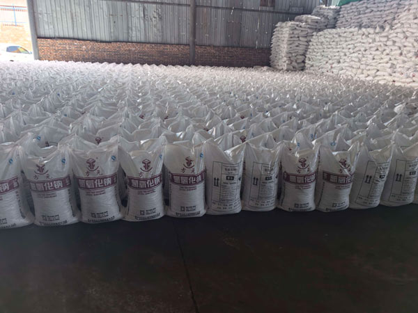 commercial export batch of caustic soda packet units ready for containerizing