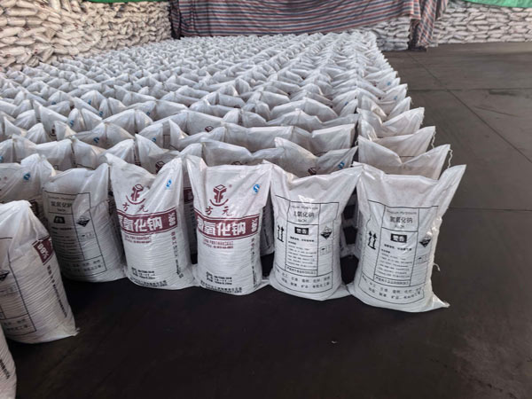 massive batch packaging area lined up for bulk cheap caustic soda shipping